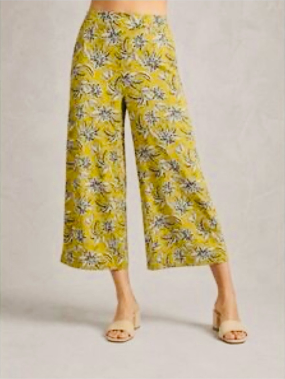Tahari Yellow Floral Cropped Wide-Leg Pants